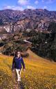 Ashe hiking through the wildflowers.